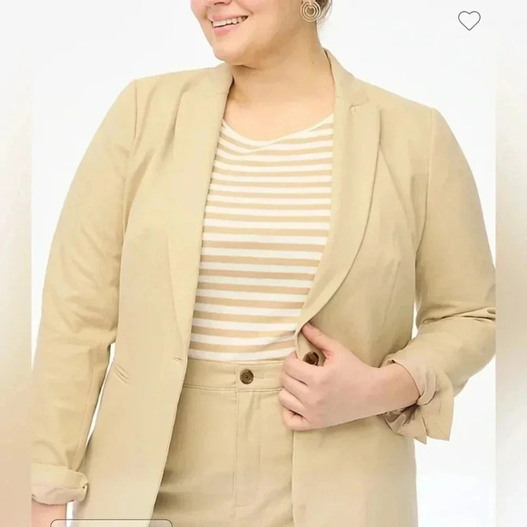 J Crew Khaki Blazer Beige One Button NWT Cream Beige Size 12 Single Breast Chino - Picture 5 of 15
